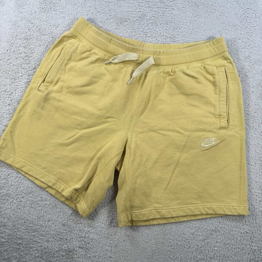 Nike Shorts Mens XL Yellow Club French Terry Drawstring Pocket Gym Active